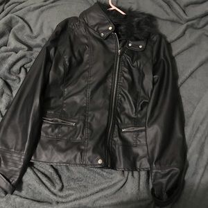 black leather jacket